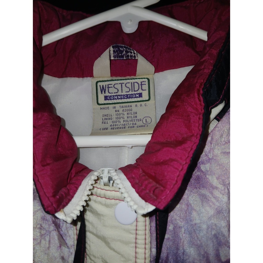 Vintage Westside Connection Large Puffy Ski Jacket 80s 90s Purple White Colorblo - Picture 4 of 6